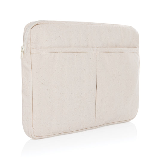 XD Collection Laluka AWARE recycled cotton 15.6 inch laptop sleeve in natural color, with soft fabric and sleek design.
