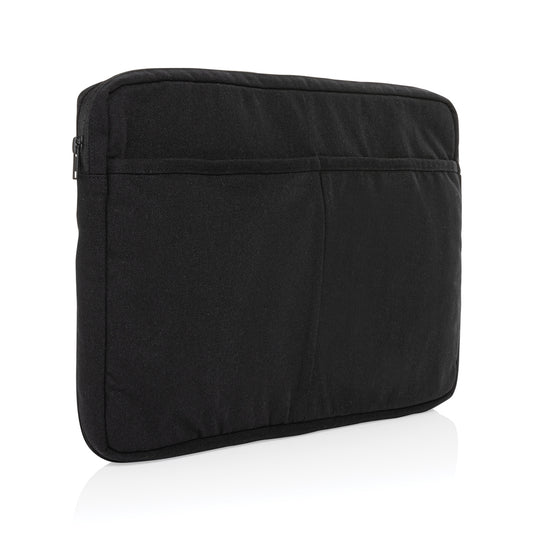 Laluka AWARE recycled cotton 15.6-inch laptop sleeve by XD Collection, showing a green eco-friendly bag with a zipper closure.