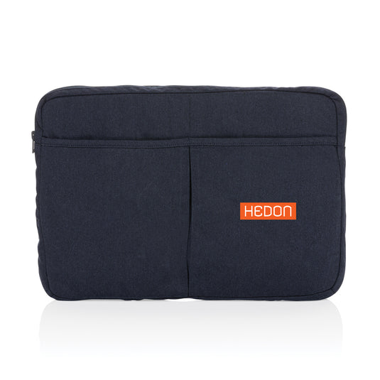 XD Collection Laluka AWARE™ recycled cotton 15.6-inch laptop sleeve in bag and travel style, featuring eco-friendly design and padded interior.