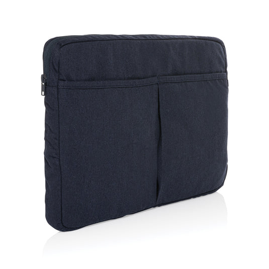 XD Collection Laluka AWARE™ recycled cotton 15.6-inch laptop sleeve, eco-friendly bag with zipper closure and minimalist design.