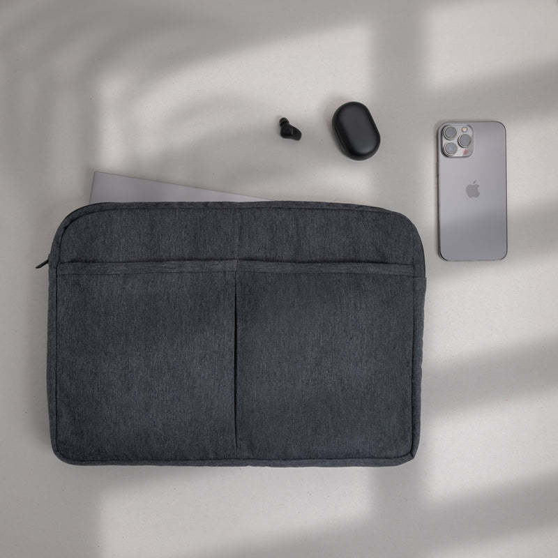 Load image into Gallery viewer, XD Collection Laluka AWARE™ recycled cotton 15.6-inch laptop sleeve in natural tones with a soft padded interior.
