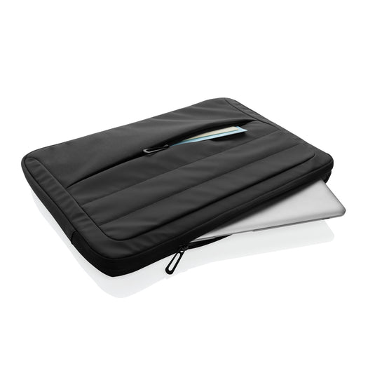 XD Xclusive Armond AWARE™ RPET 15.6 inch laptop sleeve in gray with padded interior and durable zipper for secure protection.