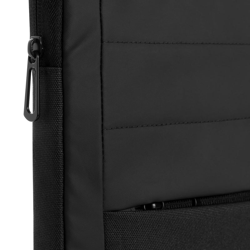 Load image into Gallery viewer, XD Xclusive Armond AWARE™ RPET 15.6-inch laptop sleeve in black with zipper closure and padded interior for protection.
