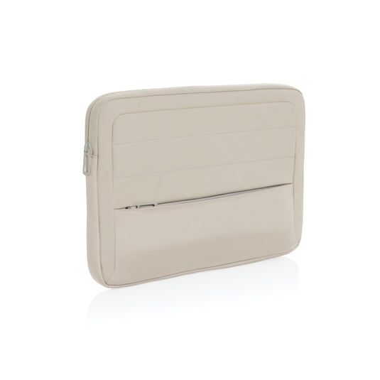 XD Xclusive Armond AWARE™ RPET 15.6-inch laptop sleeve in gray, with padded interior and sleek carry handle for travel protection.