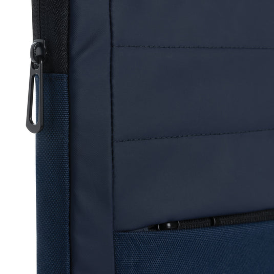 XD Xclusive Armond AWARE™ RPET 15.6 inch laptop sleeve in blue with padded design and zipper closure for travel and protection.