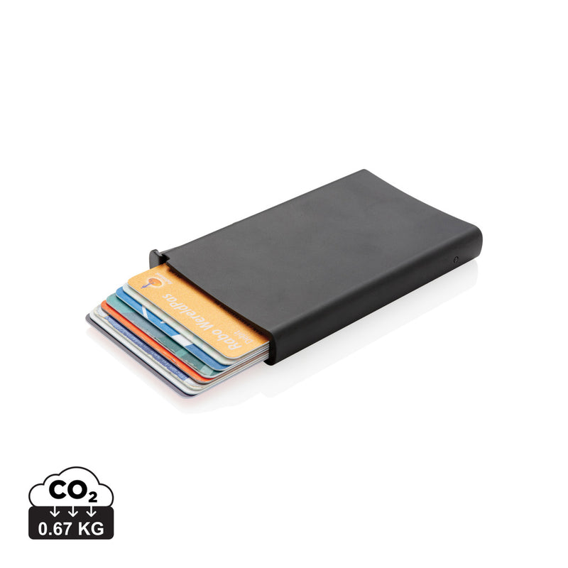 Load image into Gallery viewer, XD Collection standard aluminium RFID cardholder showing multiple cards inside, designed for secure travel and everyday use.
