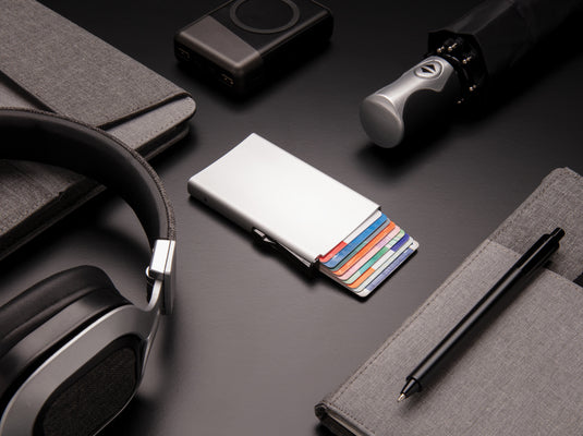 Standard aluminium RFID cardholder from XD Collection, compact travel bag with secure card storage and sleek design.