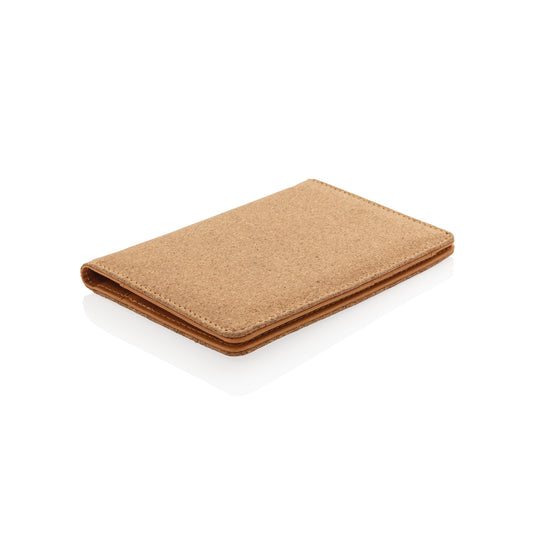Black Cork RFID passport cover by XD Collection, with secure design and travel-friendly features, shown with passport inside.