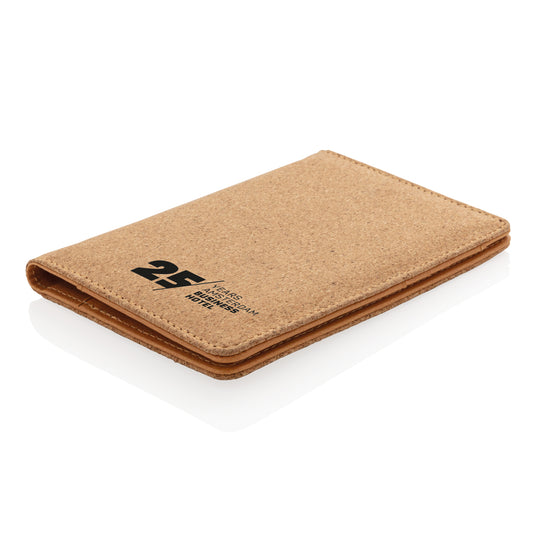 RFID passport cover from XD Collection with cork material, designed for secure travel protection and stylish luggage organization.