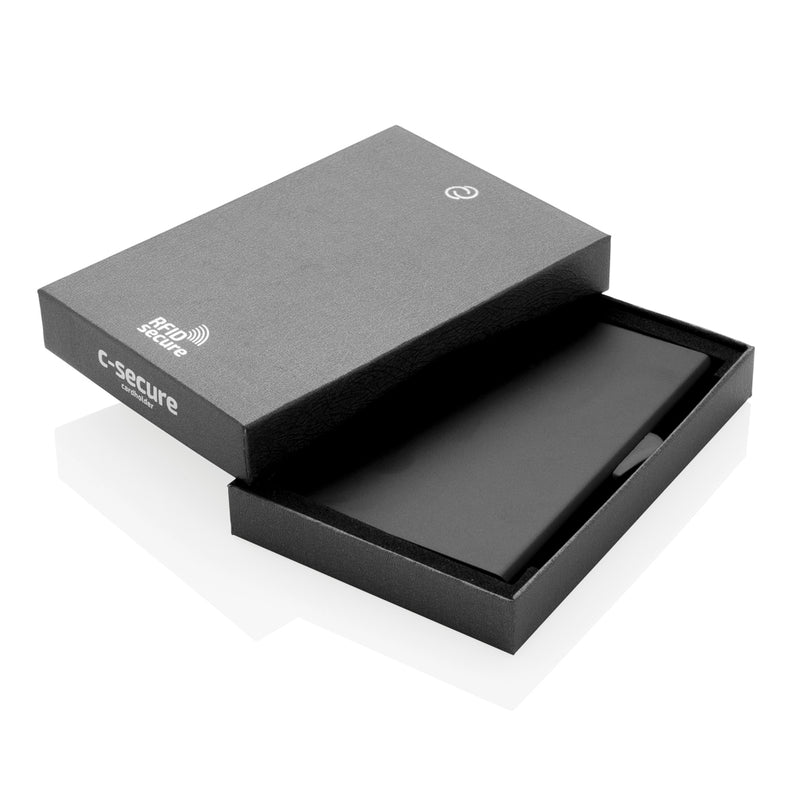Load image into Gallery viewer, C-Secure aluminium RFID card holder in sleek silver, designed for secure travel and everyday use with multiple card slots.
