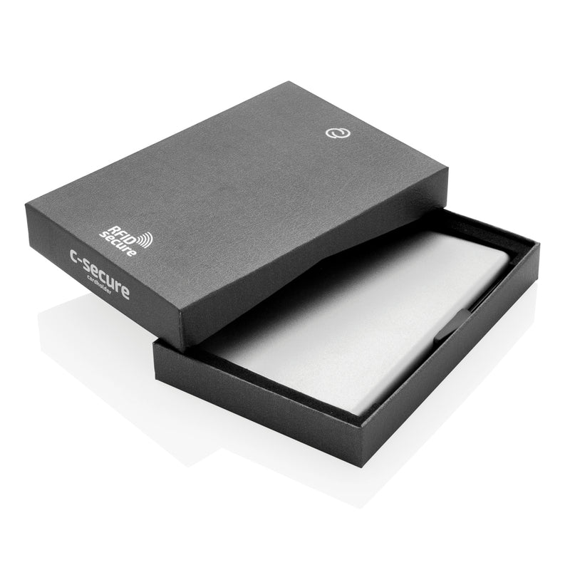 Load image into Gallery viewer, C-Secure aluminium RFID card holder with secure slots for credit cards and IDs, compact travel accessory in sleek design.
