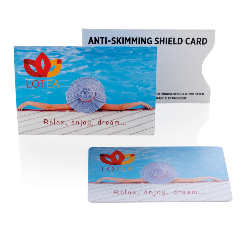 Load image into Gallery viewer, XD Collection RFID shield card with anti-skimming and active jamming chip, designed for bags and travel security.

