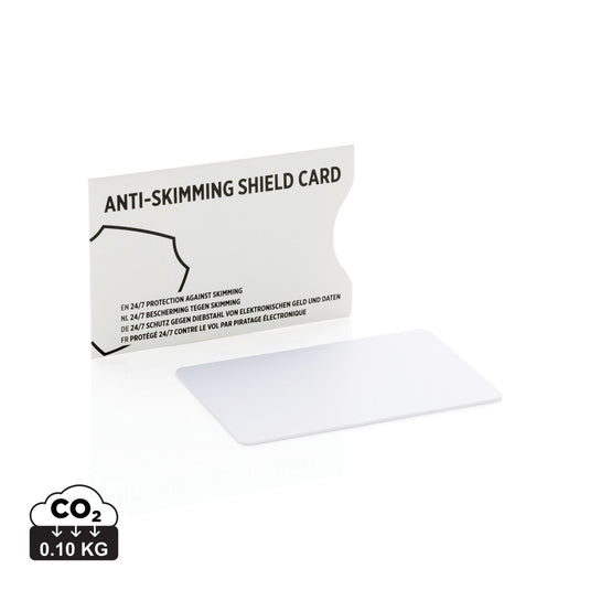 XD Collection RFID shield card with active jamming chip, designed for bags and travel security, shown with sleek anti-skimming features.