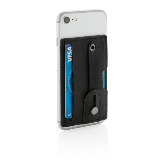 XD Collection 3-in-1 Phone Card Holder RFID attached to smartphone, showing multiple card slots and RFID protection feature.
