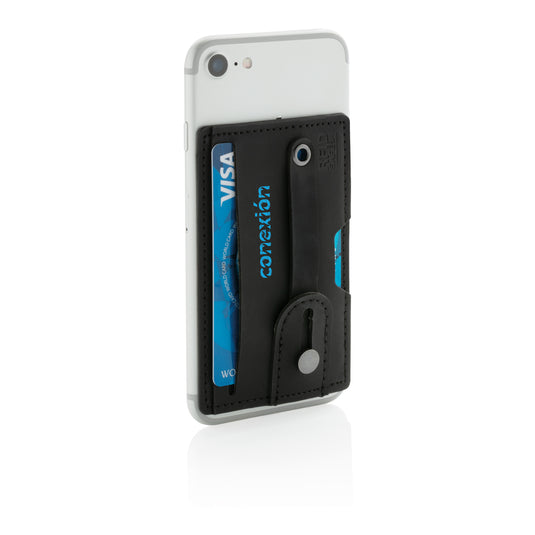 XD Collection 3-in-1 phone and tablet RFID card holder attached to device, showcasing compact design and secure card storage.