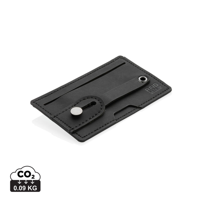 Load image into Gallery viewer, XD Collection 3-in-1 Phone Card Holder RFID accessory attached to a smartphone showing card slots and RFID shielding features.
