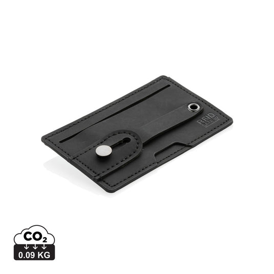 XD Collection 3-in-1 Phone Card Holder RFID accessory attached to a smartphone showing card slots and RFID shielding features.