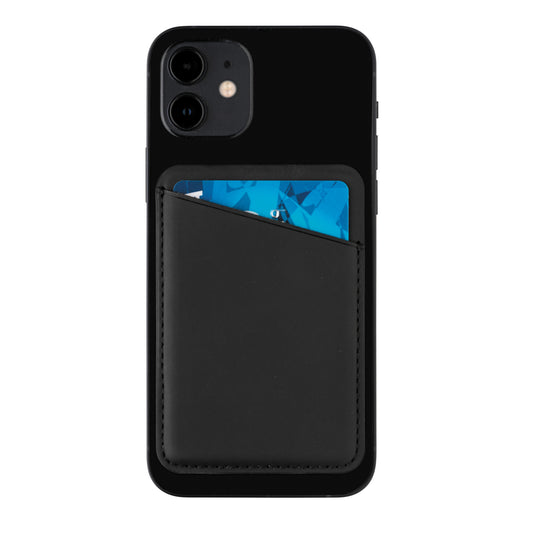 Magnetic phone card holder from XD Collection attached to a smartphone, designed for convenient card storage on phones and tablets.