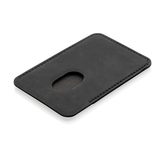 XD Collection magnetic phone card holder attached to a phone, showcasing a slim, black accessory for storing cards on smartphones.