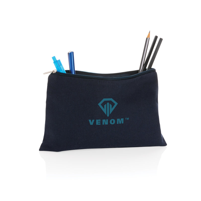 Load image into Gallery viewer, Undyed Impact Aware™ 285 gsm rcanvas pencil case by XD Collection, shown closed with zipper and carrying a minimalist design.
