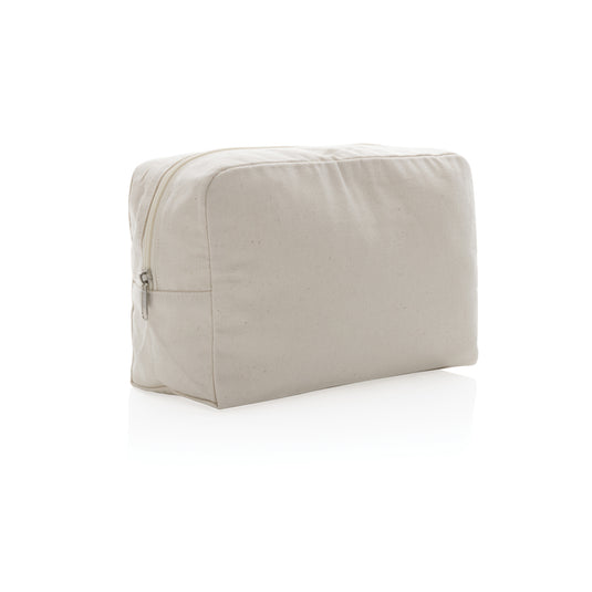Undyed Impact Aware™ 285 gsm rcanvas toiletry bag from XD Collection, showing its sturdy, natural fabric and compact travel design.