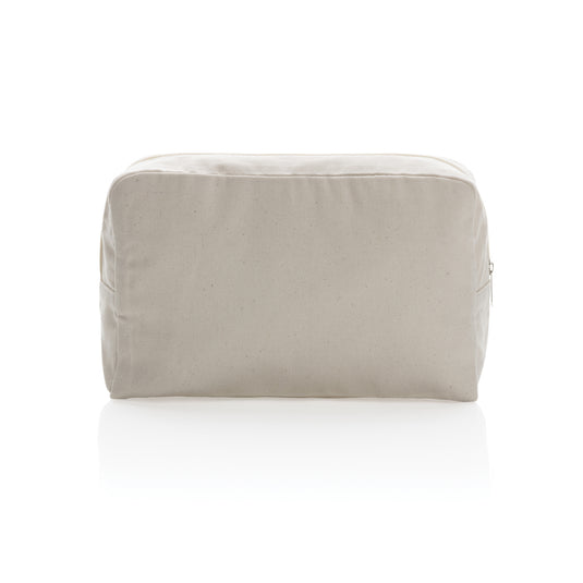 Impact Aware™ 285 gsm undyed canvas toiletry bag from XD Collection, showing a durable, natural-colored travel bag with zipper closure.