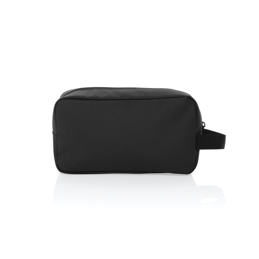 XD Xclusive Armond AWARE™ RPET toiletry bag shown with zipper closure and compact design for travel storage.