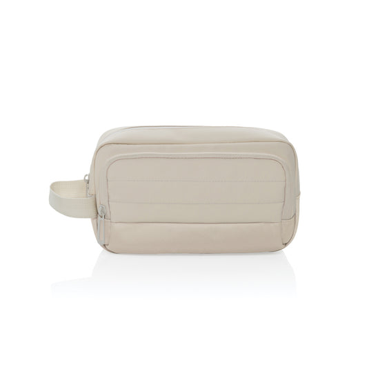 XD Xclusive Armond AWARE™ RPET toiletry bag for travel, featuring eco-friendly fabric and multiple compartments for organization.