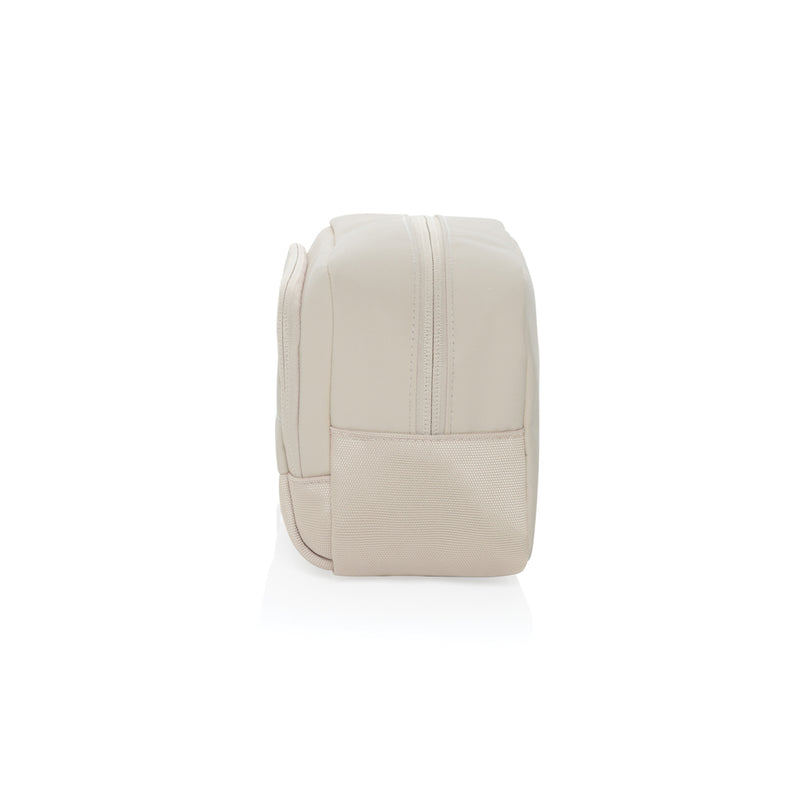 Load image into Gallery viewer, XD Xclusive Armond AWARE™ RPET toiletry bag in black with zipper closure, designed for travel and organization.
