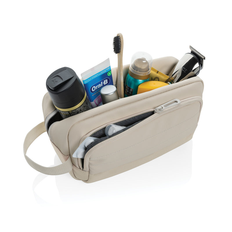 Load image into Gallery viewer, XD Xclusive Armond AWARE™ RPET toiletry bag for travel, featuring eco-friendly design and multiple compartments for organizing essentials.
