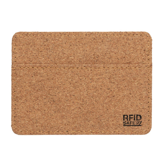 Slim Cork RFID wallet from XD Collection, designed for secure card storage, featuring a natural cork finish and minimalist style.
