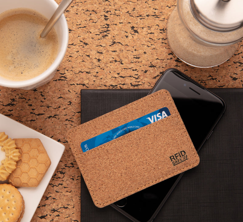 Load image into Gallery viewer, Slim Cork RFID wallet by XD Collection with secure card slots, designed for travel and everyday use.
