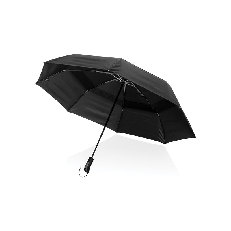 Load image into Gallery viewer, Swiss Peak Tornado 27-inch pocket storm umbrella open, showing durable canopy and compact design for wind resistance.
