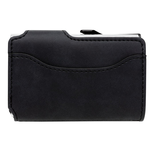 Aluminium RFID cardholder with PU wallet from XD Collection, black and silver, featuring multiple card slots and sleek design.