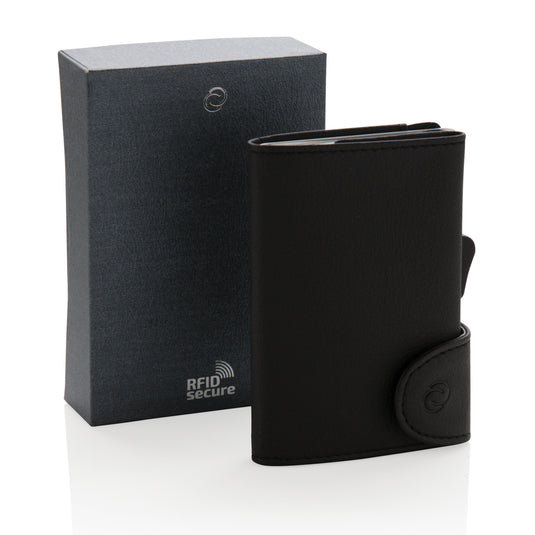 C-Secure RFID card holder and wallet with multiple card slots and secure design, made of durable material for travel and everyday use.