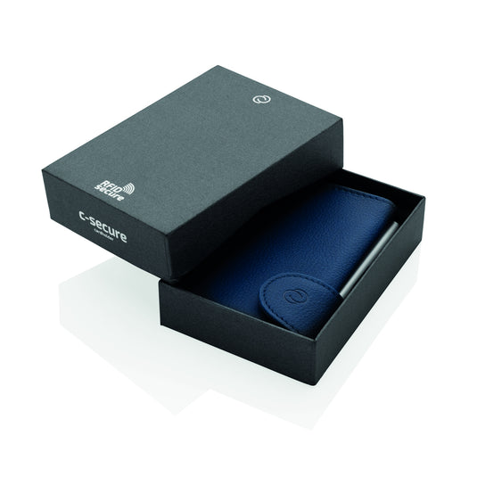 C-Secure RFID card holder and wallet in black with multiple card slots and secure design for safe travel storage.