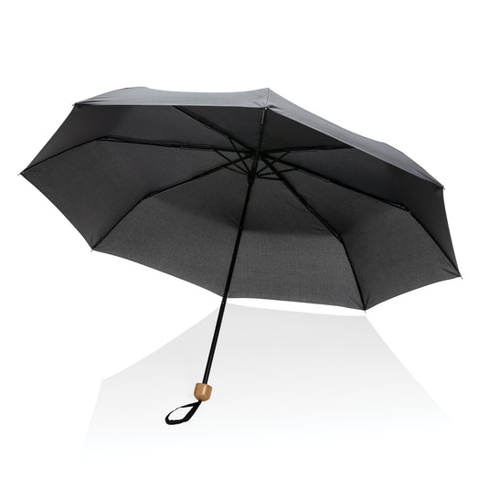 20.5" Impact AWARE™ RPET 190T Pongee bamboo mini umbrella - Custom Wood Designs