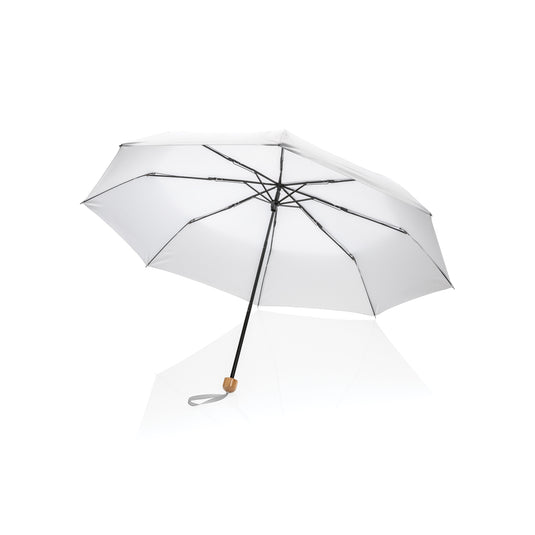 20.5" Impact AWARE™ RPET 190T Pongee bamboo mini umbrella - Custom Wood Designs