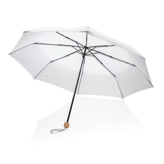 20.5" Impact AWARE™ RPET 190T Pongee bamboo mini umbrella - Custom Wood Designs