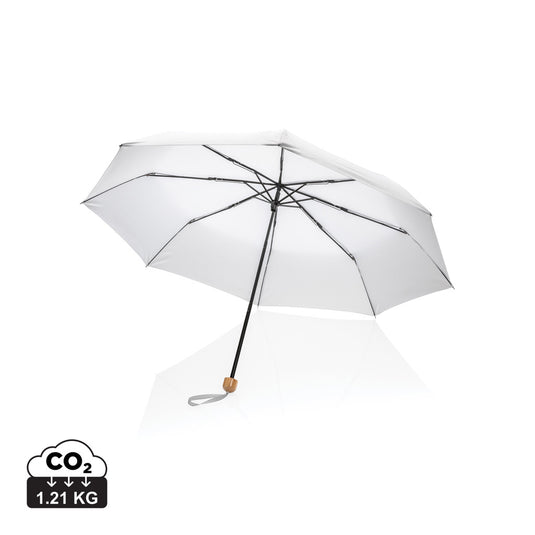 20.5" Impact AWARE™ RPET 190T Pongee bamboo mini umbrella - Custom Wood Designs