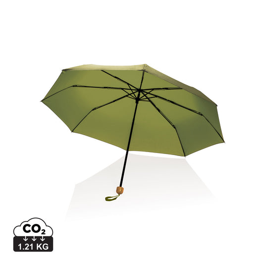 20.5" Impact AWARE™ RPET 190T Pongee bamboo mini umbrella - Custom Wood Designs