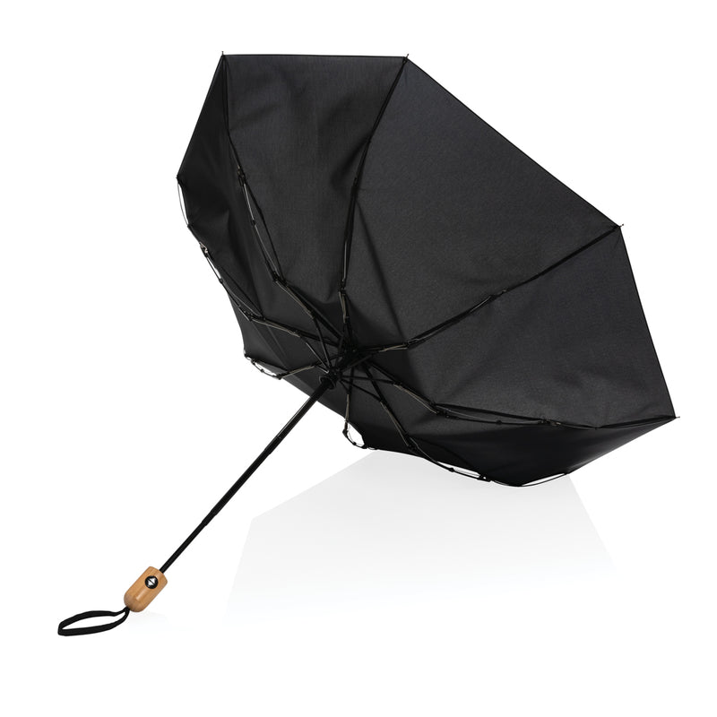 Load image into Gallery viewer, XD Collection 21-inch Impact AWARE™ RPET bamboo auto open/close umbrella with 190T canopy, eco-friendly and stylish for rain protection.
