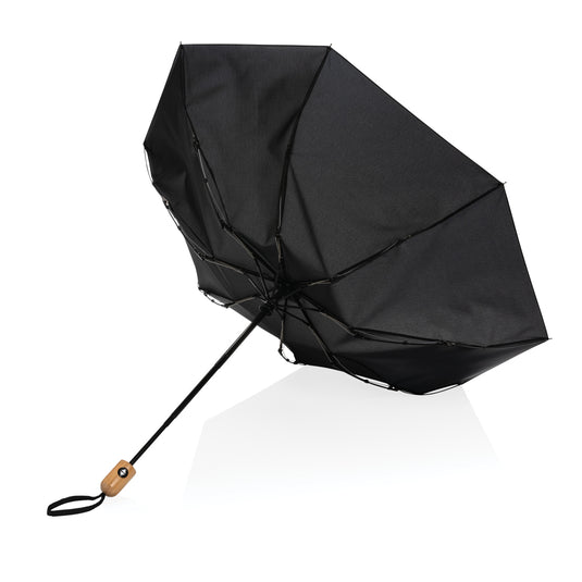 XD Collection 21-inch Impact AWARE™ RPET bamboo auto open/close umbrella with 190T canopy, eco-friendly and stylish for rain protection.