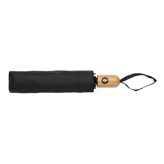 XD Collection 21-inch Impact AWARE™ RPET bamboo auto open/close umbrella with 190T canopy, eco-friendly and stylish rain protection