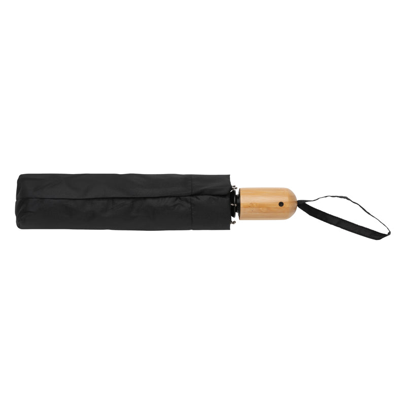 Load image into Gallery viewer, XD Collection 21-inch Impact AWARE™ RPET bamboo auto-open umbrella with 190T fabric, featuring eco-friendly design and bamboo handle.
