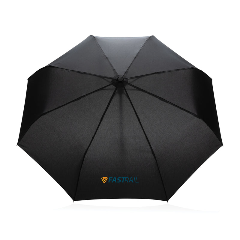Load image into Gallery viewer, XD Collection 21-inch Impact AWARE™ RPET bamboo auto open/close umbrella with 190T fabric and eco-friendly design.

