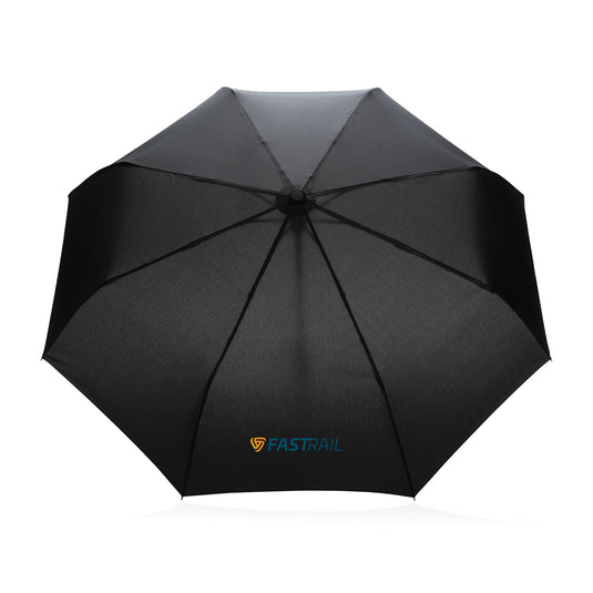 XD Collection 21-inch Impact AWARE™ RPET bamboo auto open/close umbrella with 190T fabric and eco-friendly design.
