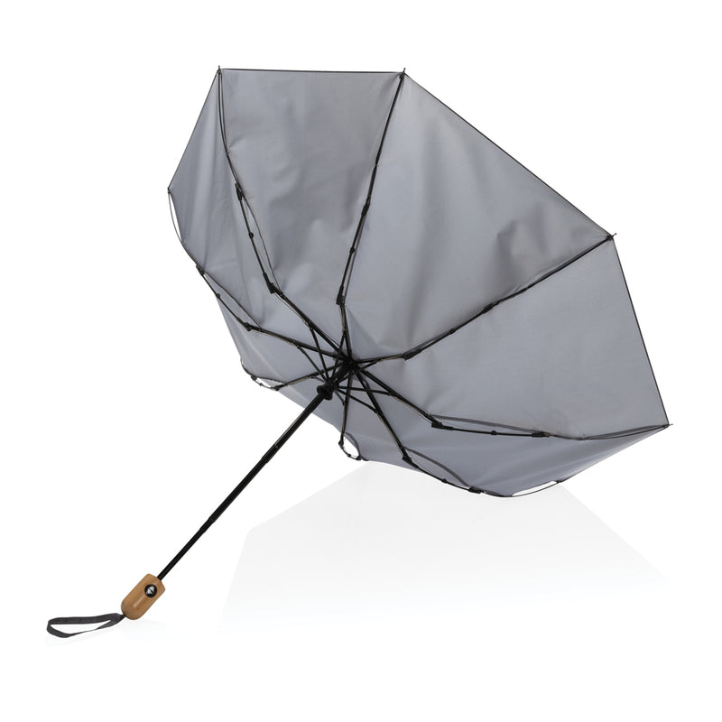 Load image into Gallery viewer, 21-inch Impact AWARE™ RPET bamboo auto open/close umbrella by XD Collection, featuring a sleek design and bamboo handle.
