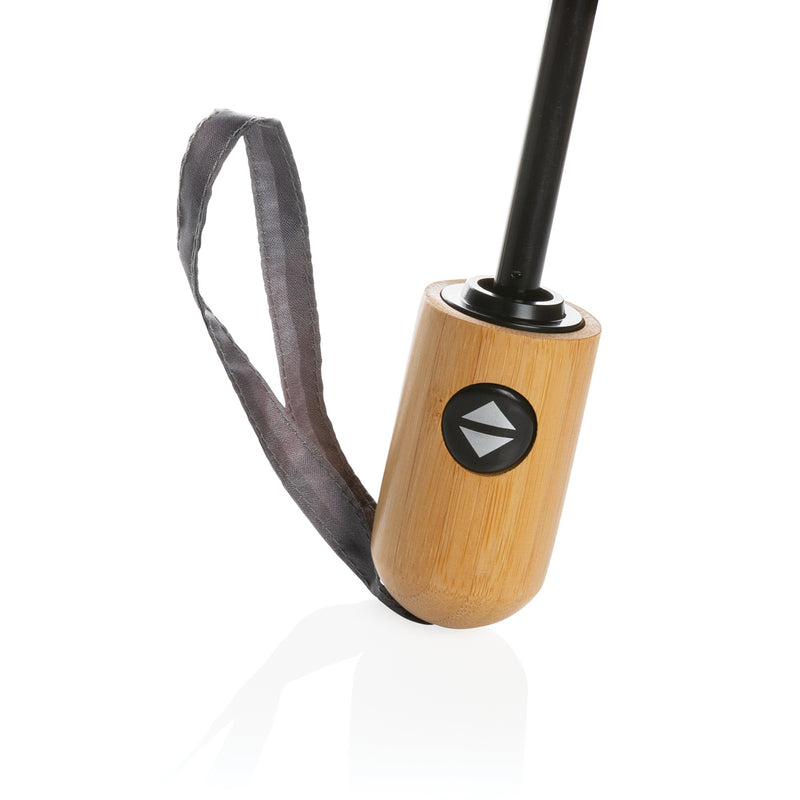 Load image into Gallery viewer, 21-inch Impact AWARE™ RPET bamboo auto open/close umbrella by XD Collection, featuring eco-friendly materials and bamboo handle.
