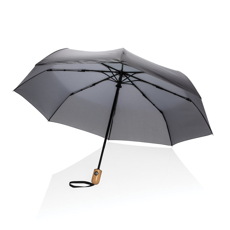 Load image into Gallery viewer, 21-inch Impact AWARE™ RPET bamboo auto open/close umbrella by XD Collection, featuring a bamboo handle and durable 190T canopy.
